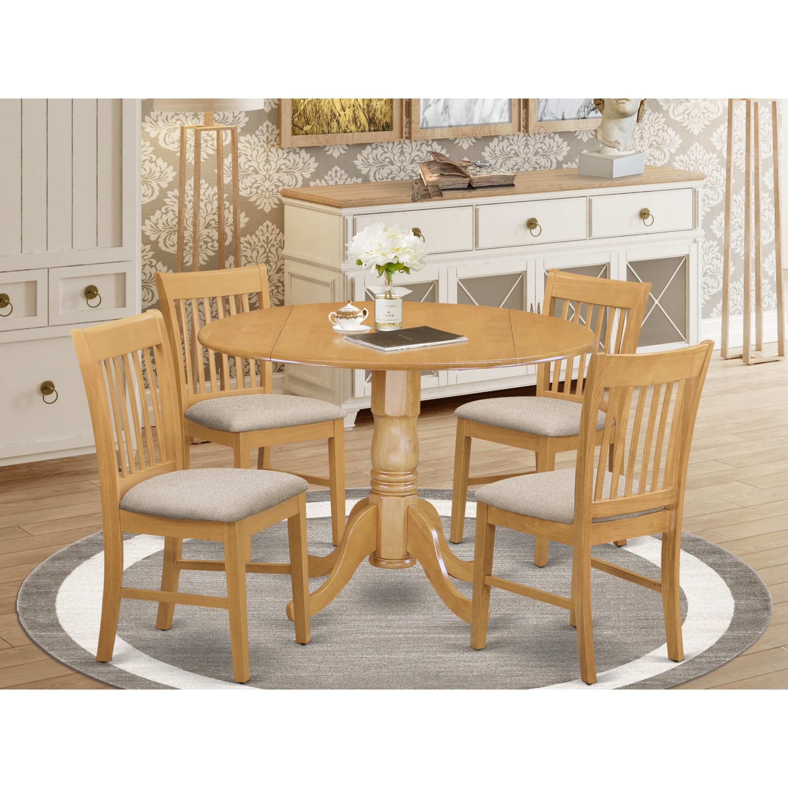 Dlno5-Oak-C 5-Piece Oak Wood Dinette Set, Round Kitchen Table And 4 ... inside A Detailed Look at the Hlan5-Cap-C Dining Table and Chair Set