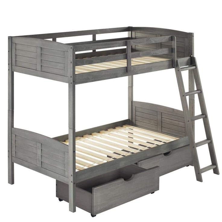 Donco Kids Antique Grey Twin Louver Bunk Bed With Dual Under Bed Drawers | Bunk Bed With Trundle ... pertaining to Designing Kid-Friendly Rooms The Versatility of Twin/Full Louver Bunk Beds With Dual Under Bed Drawers