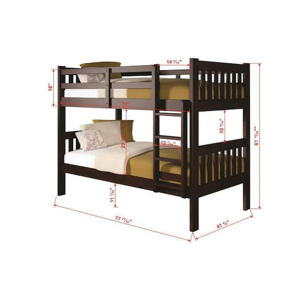 Donco Kids Brown Cappuccino Twin Over Twin Mission Bunk Bed With Dual ... pertaining to Twin/Twin Mission Bunk Bed