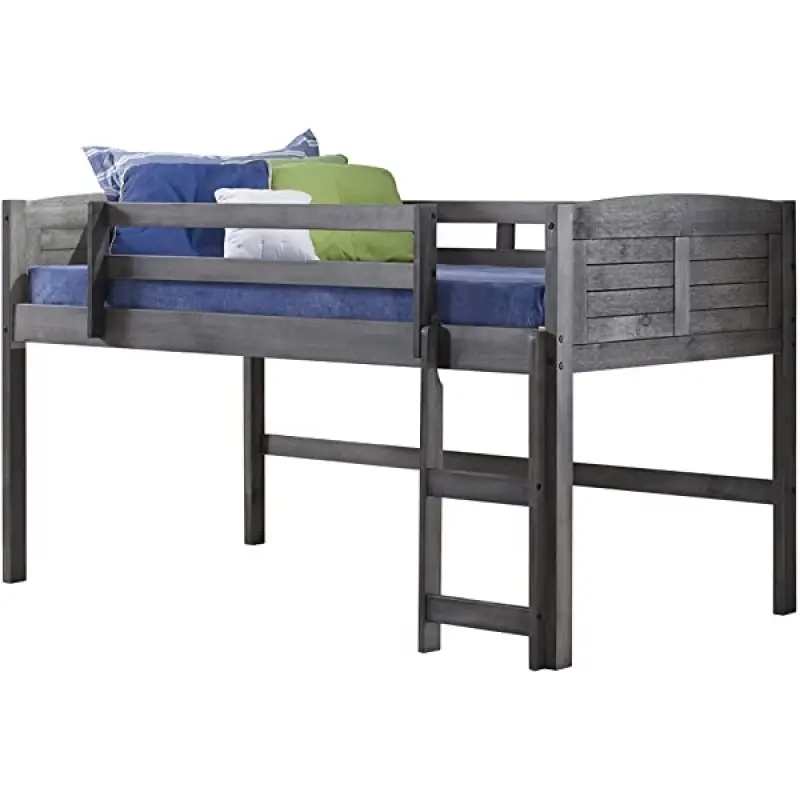Donco Kids Louver Low Loft Bed, Twin, Antique Grey - Vigshome in Why a Low Loft Bed with a Slide is the Ultimate Kids' Room Upgrade