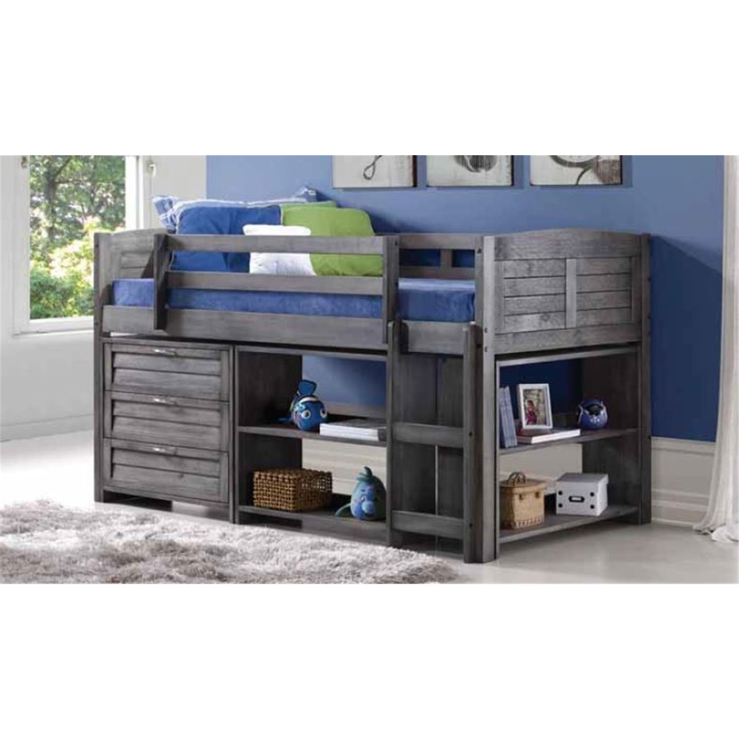 Donco Kids Louver Twin Antique Grey Modular Low Loft Bed - Group B ... regarding Twin Louver Low Loft W/Slide Antique Grey