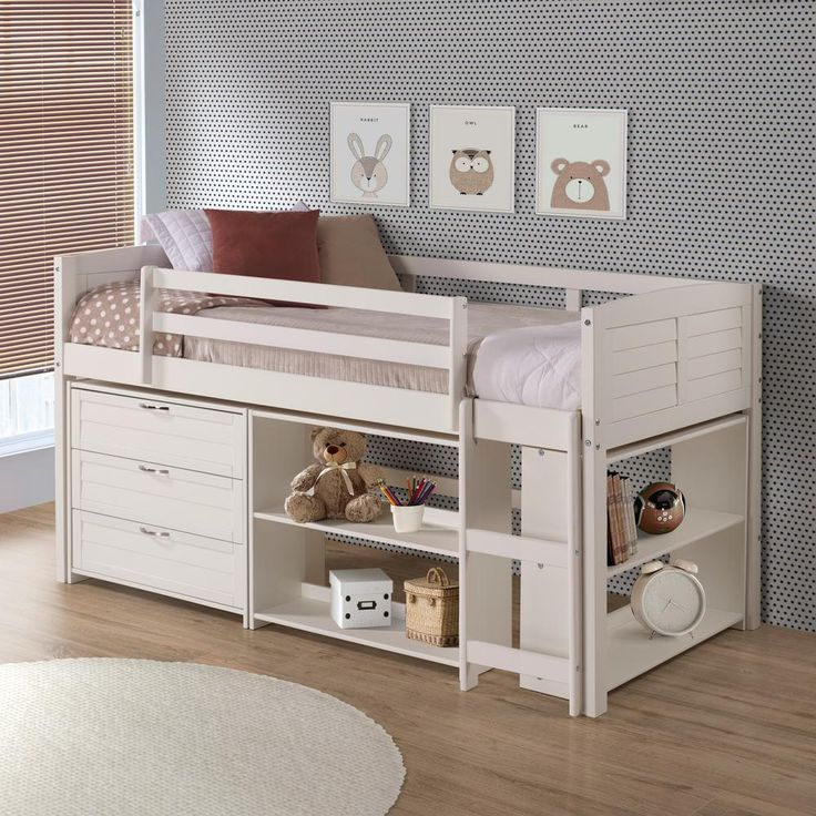 Donco Kids White Twin Louver Low Loft Bed With 3-Drawer Chest And 2 ... for Creating a Cozy Nook with a White Louver Low Loft Chest