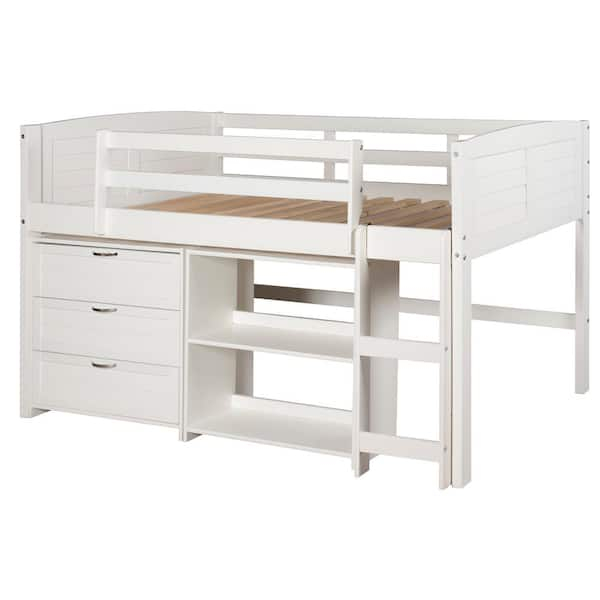 Donco Kids White Twin Louver Low Loft Bed With 3-Drawer Chest And Shelf ... with Creating a Cozy Nook with a White Louver Low Loft Chest