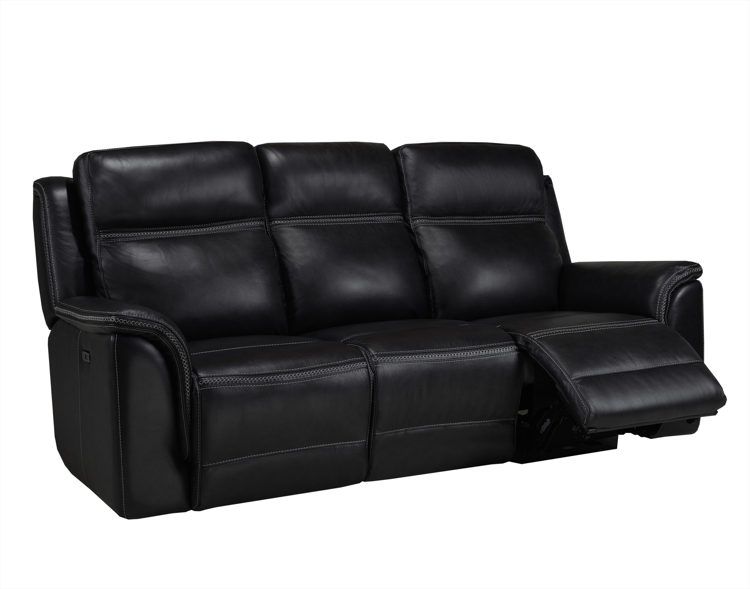 Dual Power Reclining Leather Match Sofa - Arrow Furniture in Palmiotto Contemporary Premium Genuine Leather Match Sofa Black