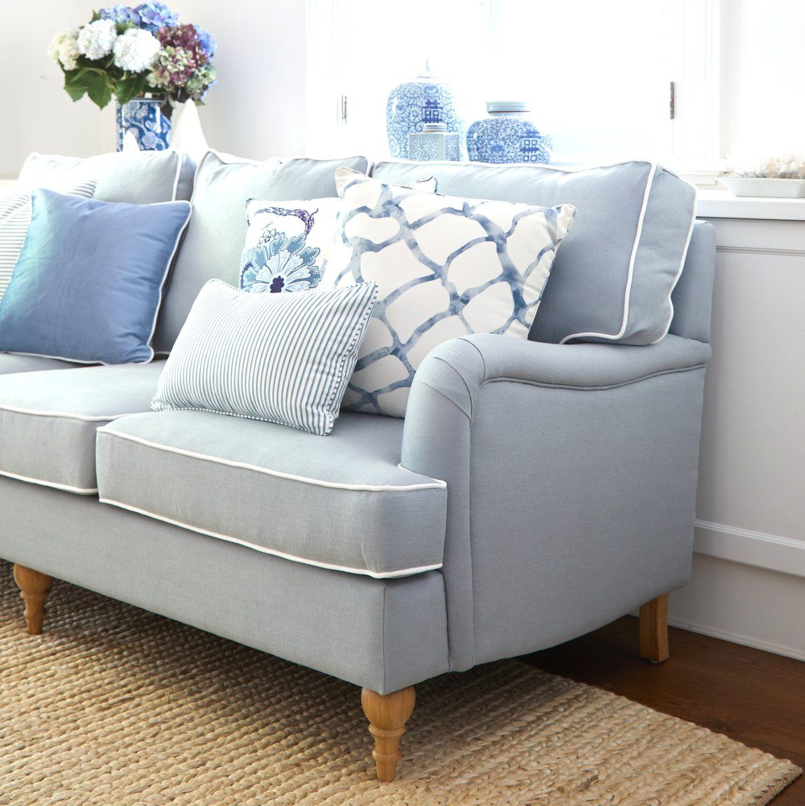 Duck Egg Blue Linen Roll Arm Sofa - 2 Sizes Available Duck Egg Blue ... regarding Coastal Blue Linen Sofa For Beach House