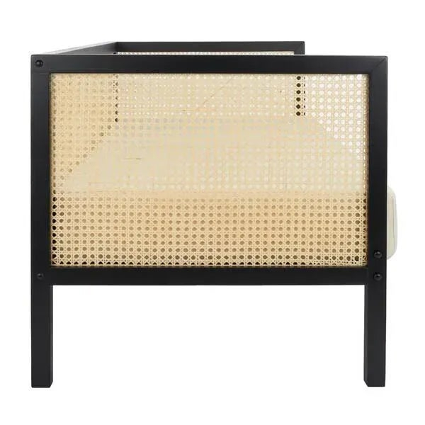 Dune Rattan 3 Seater Sofa - White/Black | Chairish with regard to Safavieh Dune Rattan 3 Seater Sofa, White/Natural