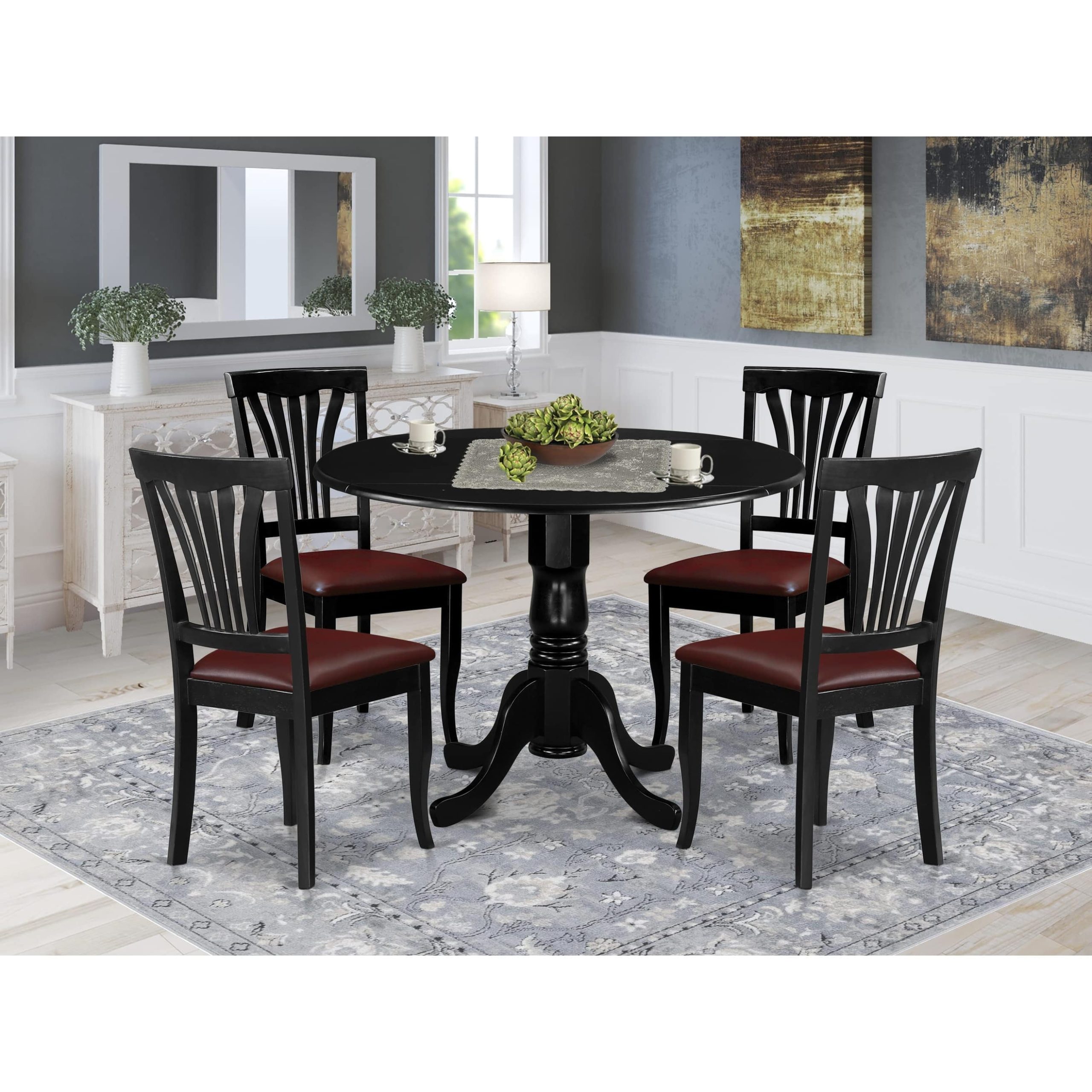 East West Furniture Dublin 5-Piece Traditional Wood Dinette Set In ... with regard to East West Furniture Logan 5-Piece Wood Dinette Set In Black/Cherry