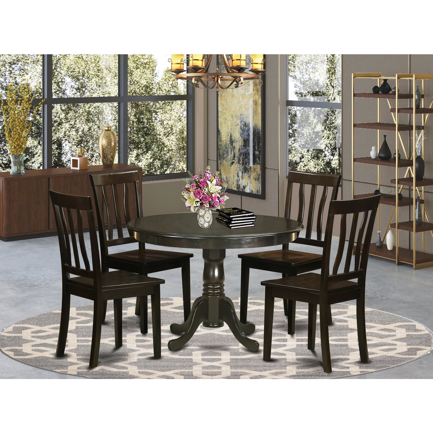East West Furniture Hlan5-Cap-W 5 Piece Kitchen Table Set-Drop Leaf ... inside Hlan5-Cap-C 5-Piece Kitchen Table Set-Dining Table And 4 Dinette Chairs