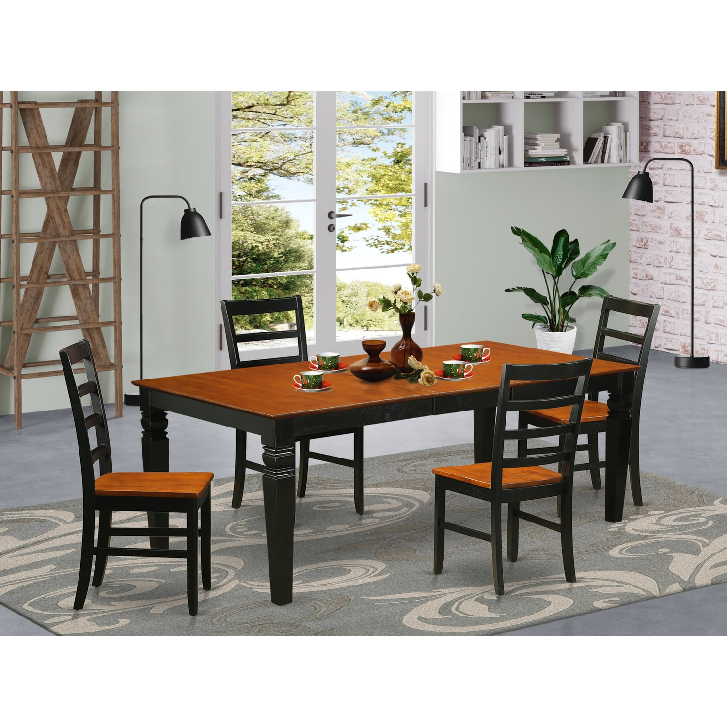 East West Furniture Logan 5-Piece Traditional Wood Dining Set In Black ... pertaining to Creating Lasting Memories Around the Logan 5-piece Black/Cherry Dinette