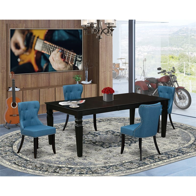 East West Furniture Logan 5-Piece Wood Dining Set In Black/Mineral Blue ... regarding East West Furniture Logan 5-Piece Wood Dinette Set In Black/Cherry