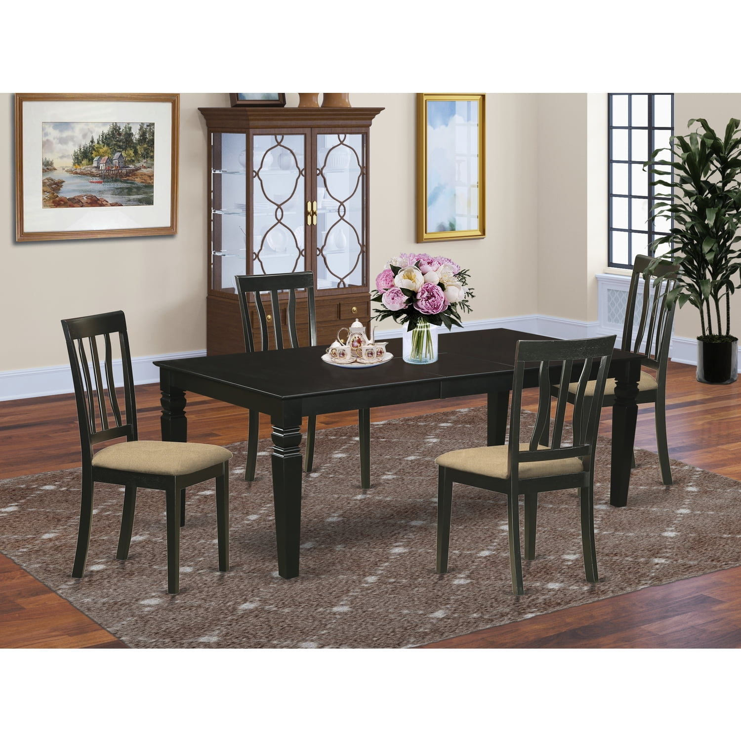 East West Furniture Logan 5-Piece Wood Dining Set With Linen Seat In ... pertaining to East West Furniture Logan 5-Piece Wood Dinette Set In Black/Cherry