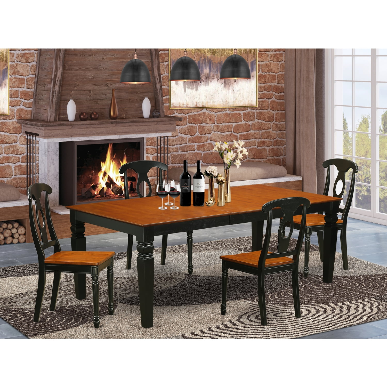 East West Furniture Logan 5-Piece Wood Dining Table And Chair Set In ... inside East West Furniture Logan 5-Piece Wood Dinette Set In Black/Cherry