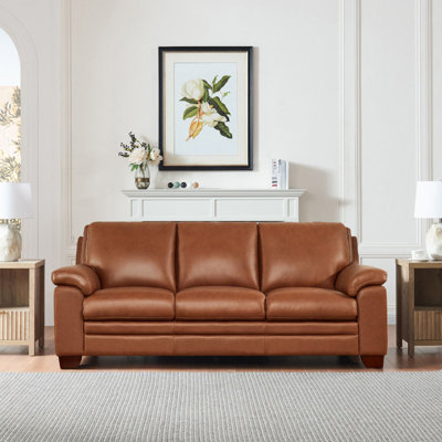 Ebern Designs Clarine Modern Sofa Genuine Leather Non-Power Reclining ... inside How to select quality leather sofas with wooden accents