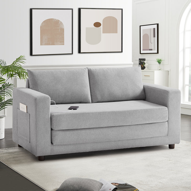 Ebern Designs Sanad 56.69'' Sleeper Loveseat Sofa Bed With Usb Charger ... with Sofa With Built-In Usb Charging Port