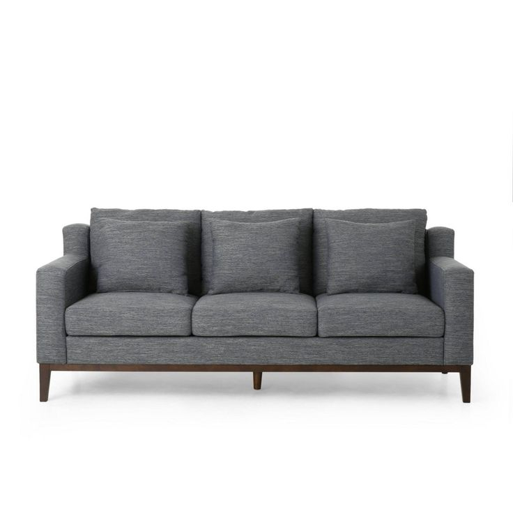 Elliston Contemporary Fabric 3 Seater Sofa With Accent Pillows Charcoal ... in Susan Contemporary Fabric 3 Seater Sofa, Charcoal + Dark Walnut