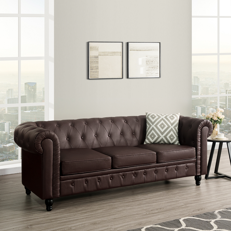 Emery Chesterfield Leather Sofa With Rolled Arms, Tufted Cushions By ... within Choosing the perfect tufted Chesterfield sofa with rolled arms for your living space