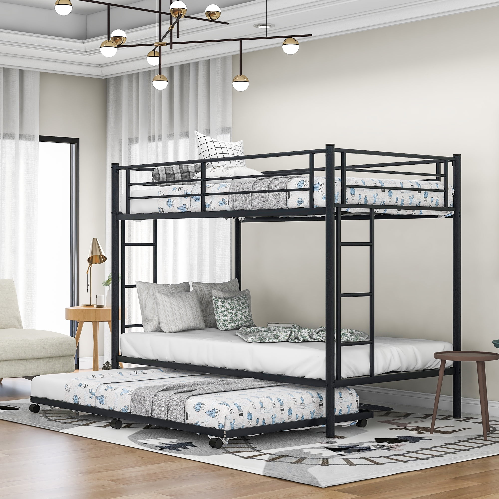 Euroco Metal Twin Over Twin Bunk Bed With Twin Size Trundle Bed For ... inside Maintaining Longevity of Black Metal Twin Bunk Beds Through Proper Care