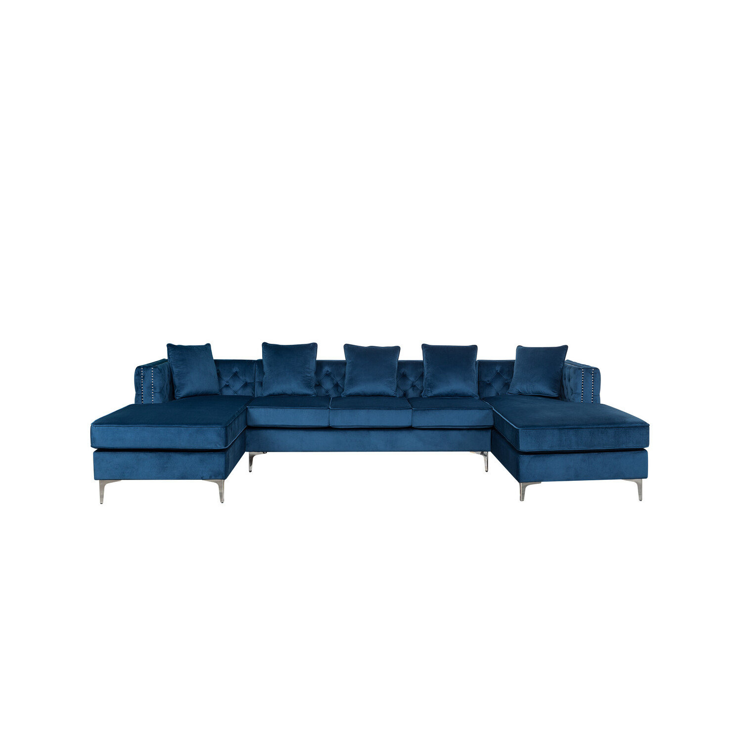Everly Quinn Ingigerth Mid-Century Marvel Velvet Double Chaise ... regarding Ryan Dark Gray Velvet Double Chaise Sectional Sofa With Nail-Head Trim