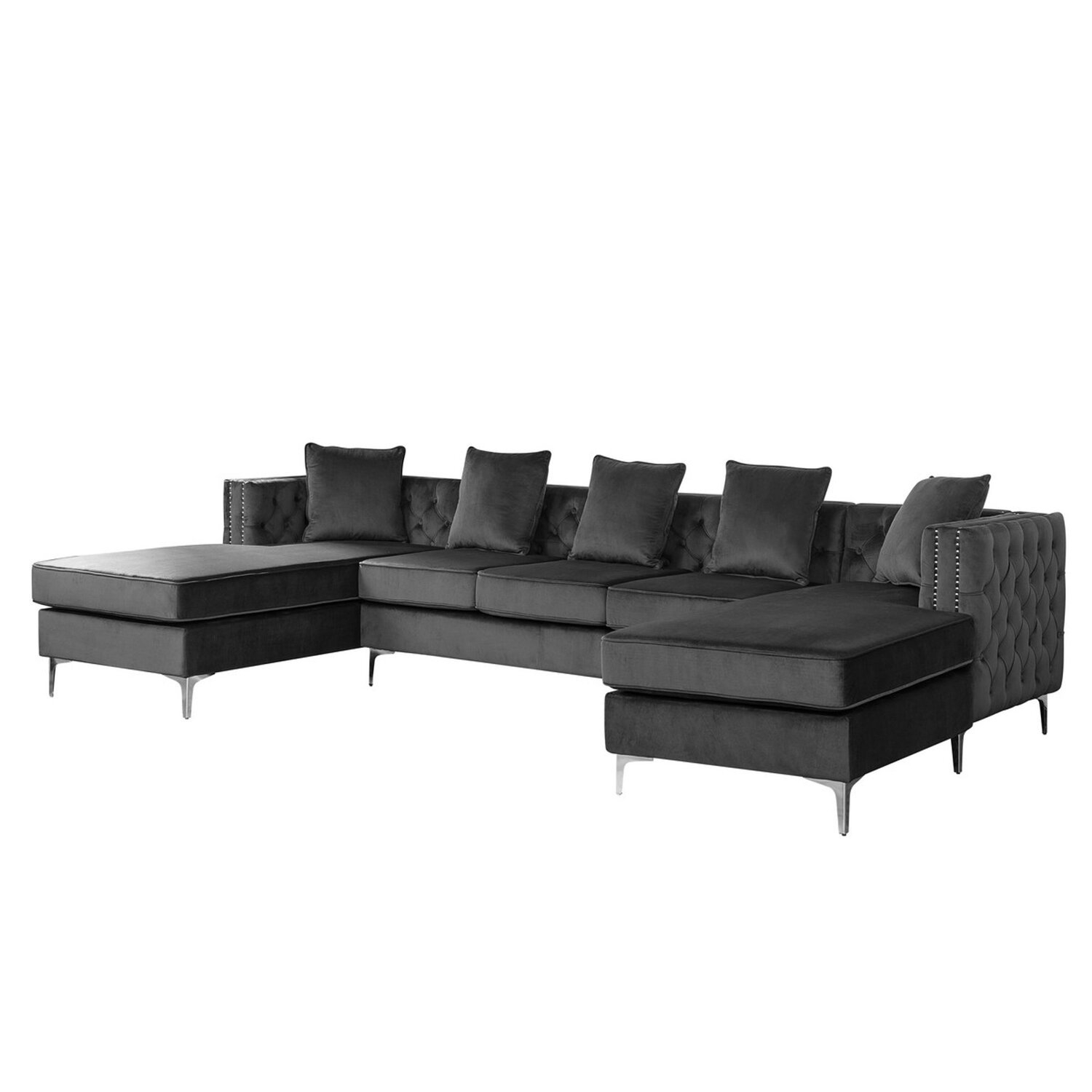 Everly Quinn Parnag Vintage Vogue Velvet Double Chaise Sectional Sofa ... intended for Ryan Dark Gray Velvet Double Chaise Sectional Sofa With Nail-Head Trim