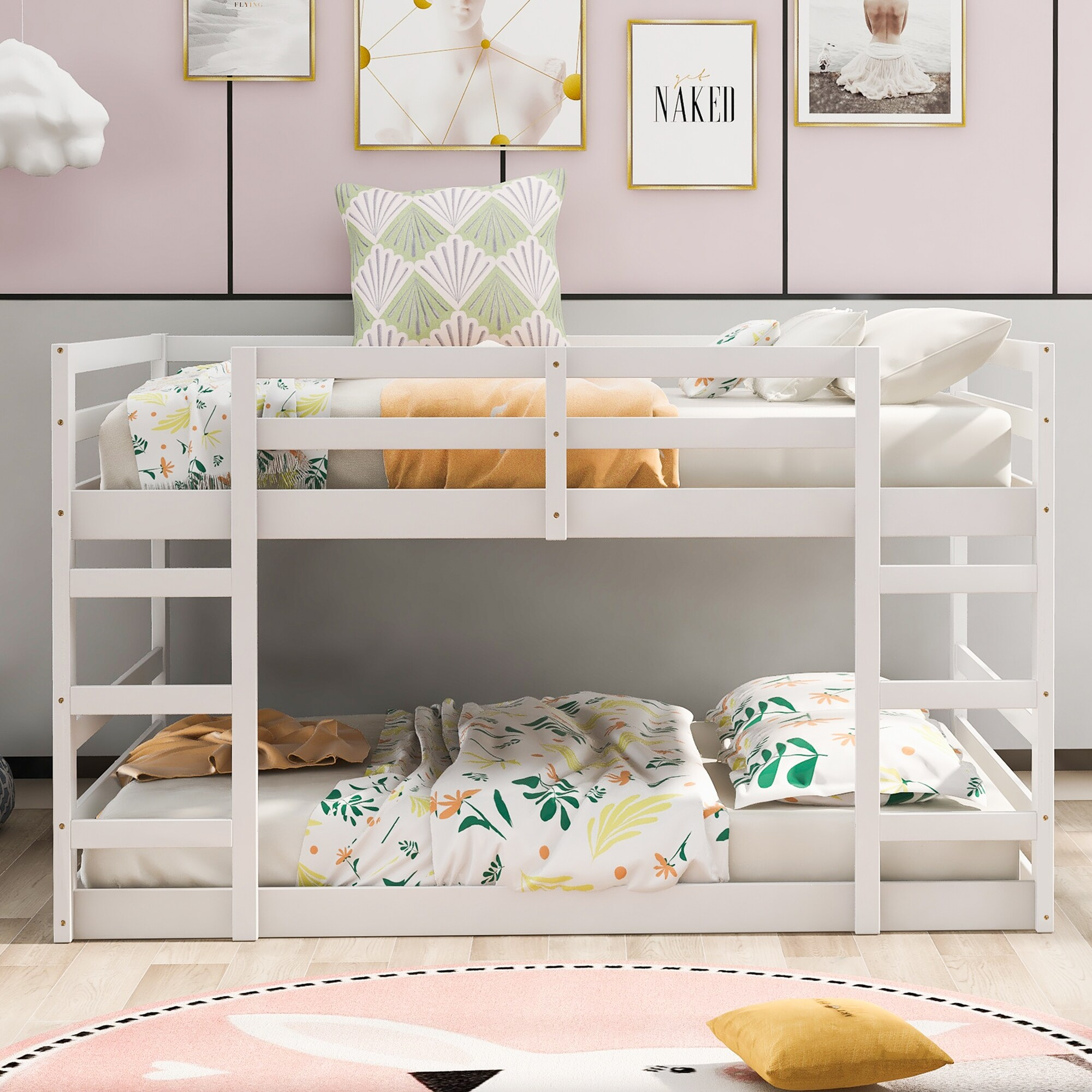 Farmhouse Wooden Playhouse Bunk Bed, Twin Over Full Bunk Bed With ... with regard to Kids House Bunk Bed With Ladder, Guardrails & Pine Wood Construction, White