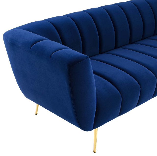 Favour Channel Tufted Performance Velvet Sofa-Navy, 89"L X 35"W X 30"H ... inside Indicate Performance Velvet Sofa, Navy
