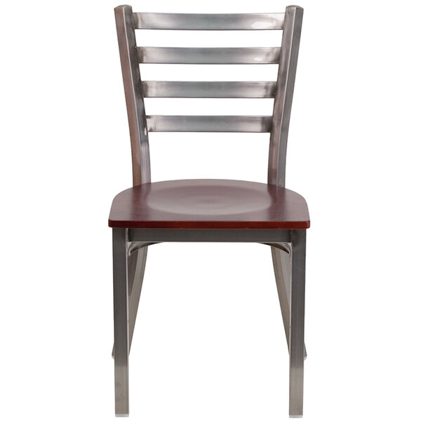 Flash Furniture Xu-Dg694Blad-Clr-Mahw-Gg Clear-Coated Ladder Back Metal ... for Clear Coated Ladder Back Metal Restaurant Barstool - Mahogany Wood Seat