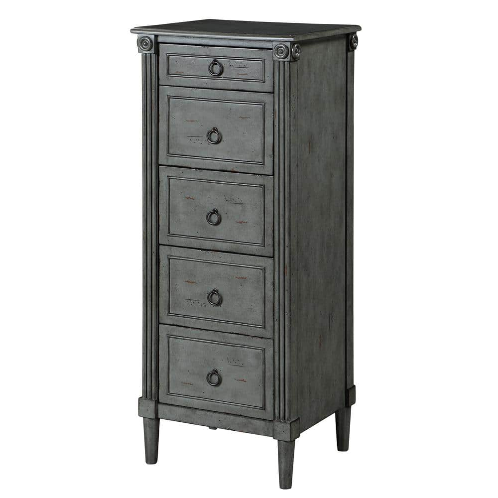 Furniture Of America Elani 5-Drawer Antique Gray Chest Of Drawers (46.5 ... in Tateus Vintage Grey 5 Drawer Chest Of Drawers For Living Room And Bedroom