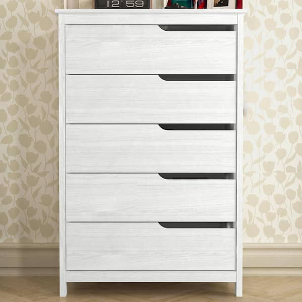 Galano Cabbie Pearl White 5-Drawer 31.5 In. Wide Teen Chest Of Drawer ... inside Wooden Chest With 4 Drawers, Pearl White