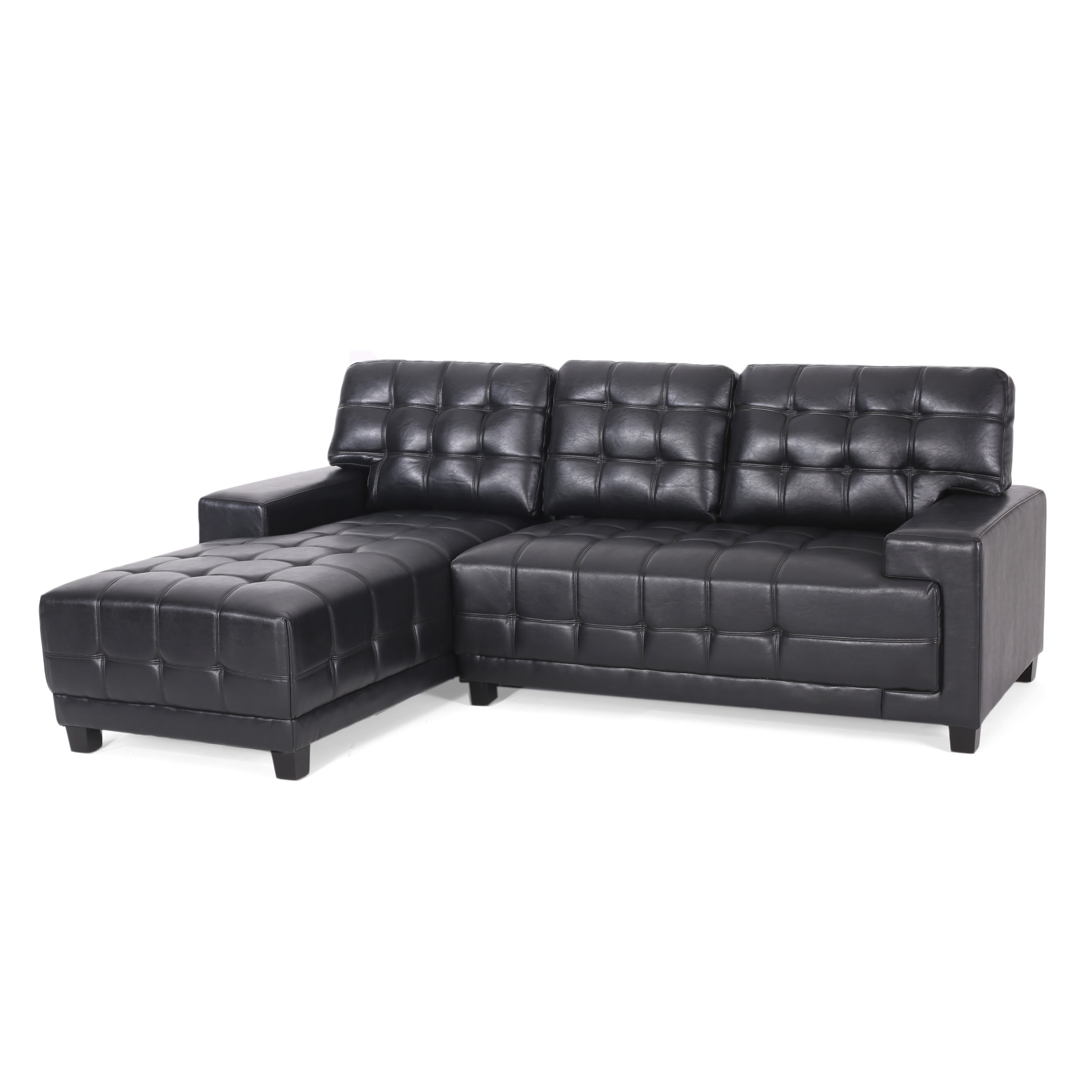 Gdf Studio Littell Contemporary Faux Leather Tufted 3 Seater Chaise ... intended for Marengo Contemporary Tufted 3 Seater Sofa, Midnight + Espresso, Faux Leather