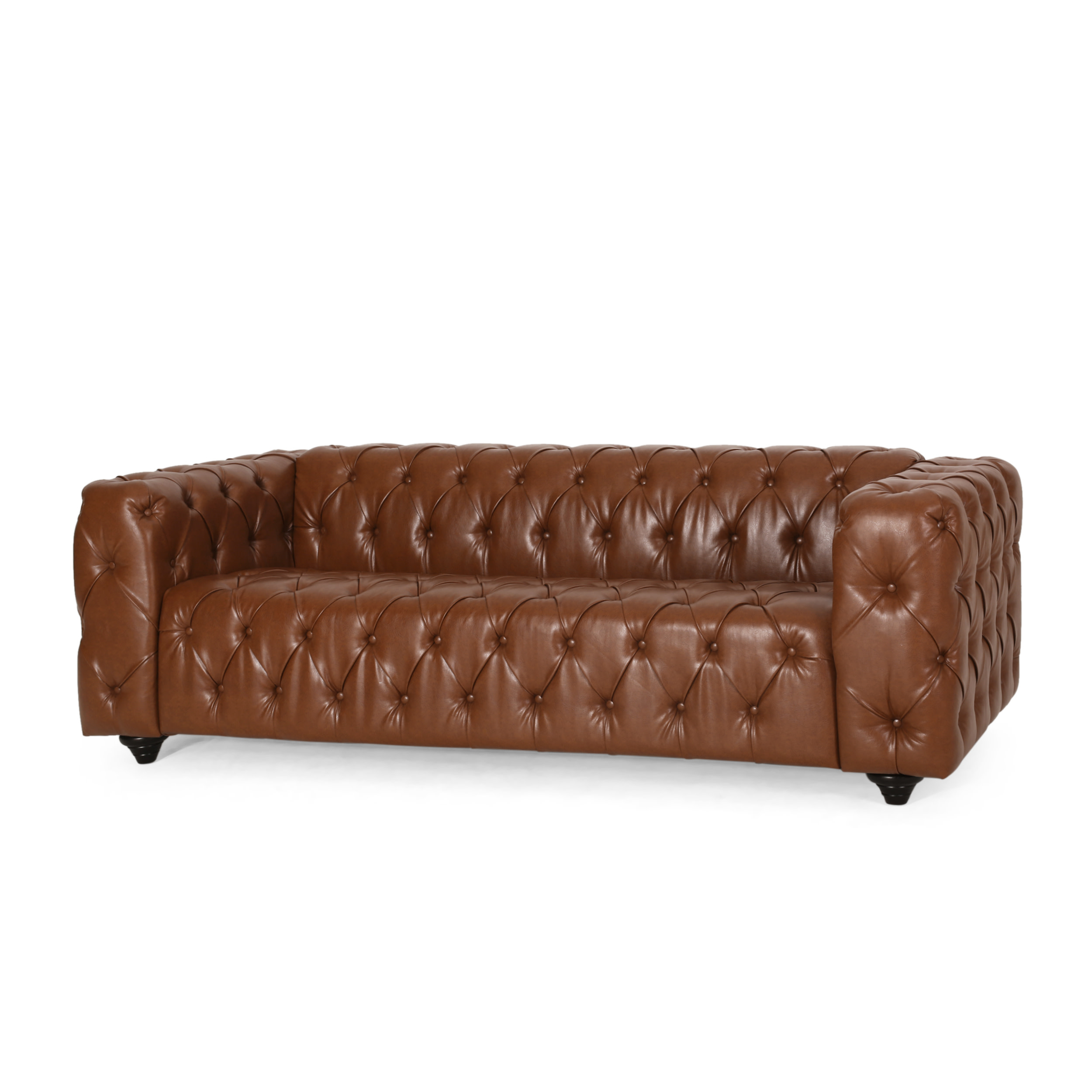 Gdf Studio Marengo Contemporary Tufted 3 Seater Sofa, Cognac Brown Faux ... pertaining to The Art of Seating How the Marengo Sofa Elevates Your Living Space