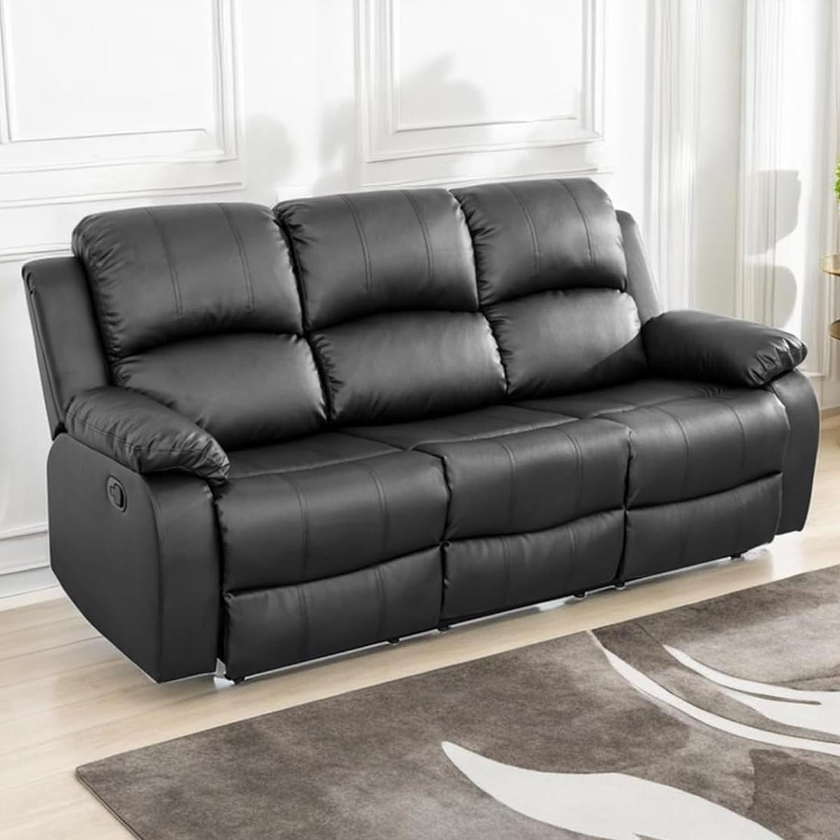 Gewnee Faux Leather Upholstered Manual Reclining Sofa With 3 Recliners ... within Maximizing Your Living Space with Reclining Leather Sofas