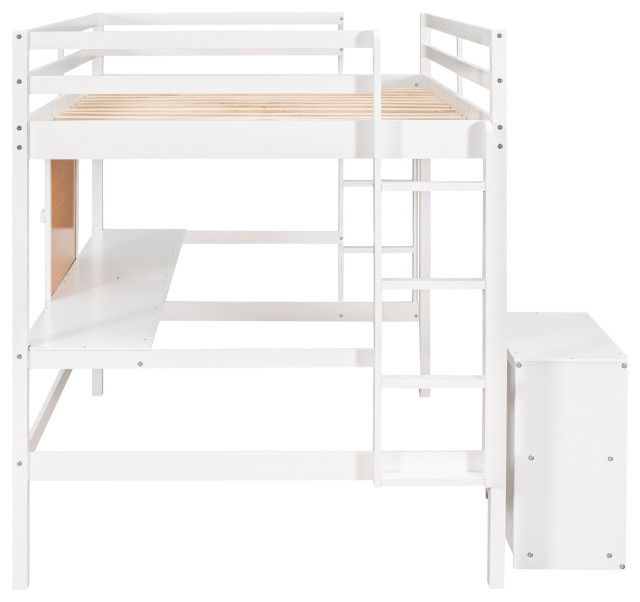 Gewnee Full Size Wood Loft Bed With Desk And Writing Board In White ... inside Understanding The Benefits Of The Gewnee Full Size Metal Loft Bed