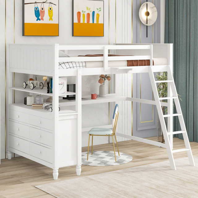 Gewnee Full Size Wood Loft Bed With Drawers And Desk In White - Transitional - Loft Beds - By ... with Designing Your Sleep And Study Zone With The Gewnee Loft Bed White