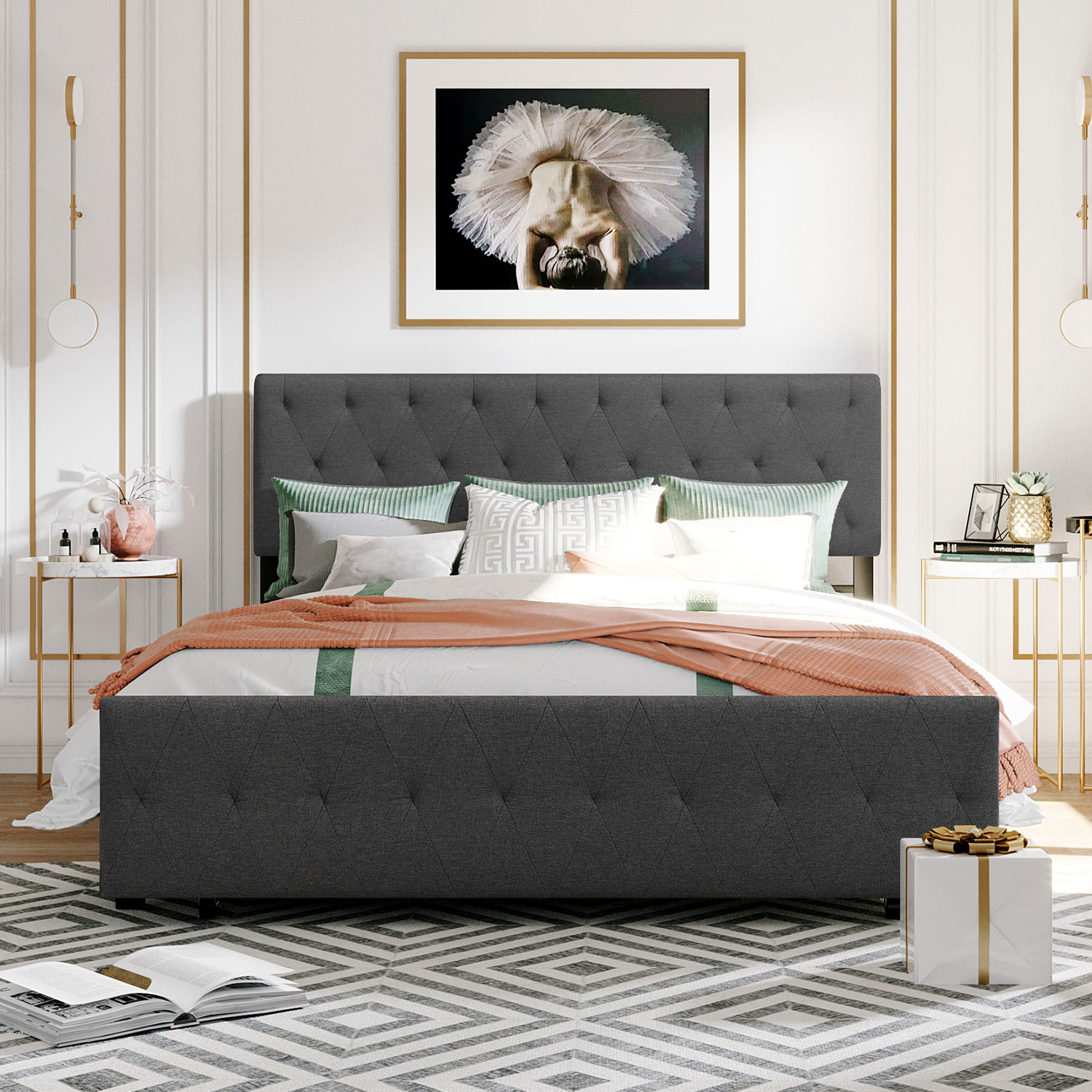Gewnee Queen Size Platform Bed,Metal Platform Bed Frame With ... with regard to Gewnee Queen Size Upholstered Platform Bed