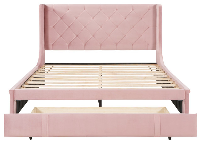 Gewnee Queen Size Storage Bed Velvet Upholstered Platform Bed In Pink ... inside Gewnee Queen Size Upholstered Platform Bed