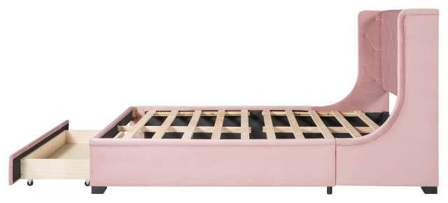 Gewnee Queen Size Storage Bed Velvet Upholstered Platform Bed In Pink ... within Gewnee Queen Size Upholstered Platform Bed