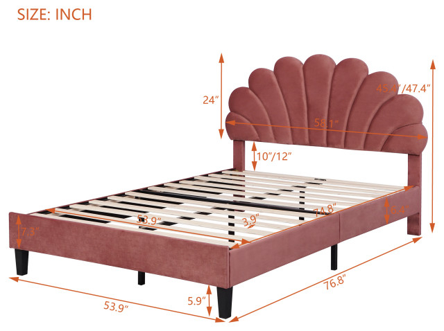 Gewnee Queen Size Upholstered Platform Bed In Red - Contemporary ... inside Gewnee Queen Size Upholstered Platform Bed