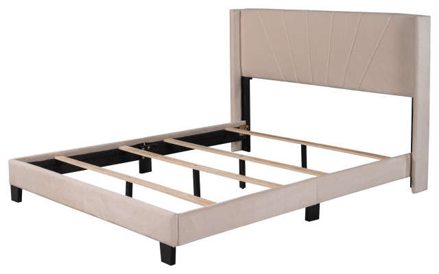 Gewnee Queen Size Velvet Upholstered Platform Bed In Beige ... within A Deep Dive into the Gewnee Queen Upholstered Platform Bed Assembly and Benefits