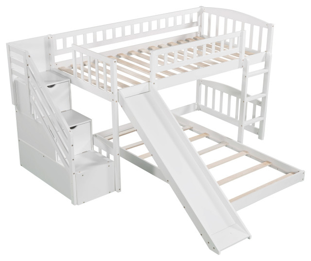 Gewnee Twin Over Twin Bunk Bed With Storage Stairway And Slide In White - Transitional - Bunk ... for Transforming Sleepovers The Versatility of the Gewnee Wood Bunk Bed