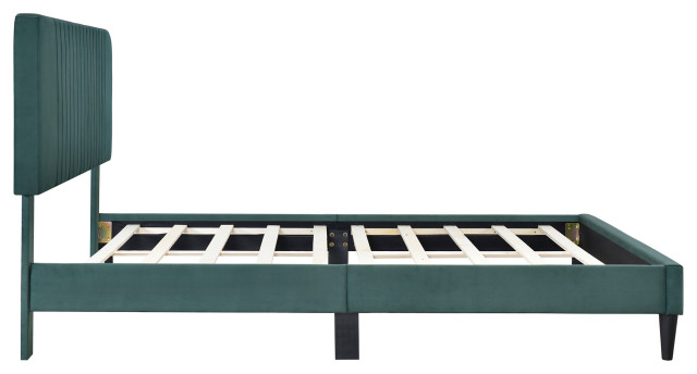 Gewnee Velvet Queen Upholstered Platform Bed In Green - Midcentury ... throughout A Deep Dive into the Gewnee Queen Upholstered Platform Bed Assembly and Benefits