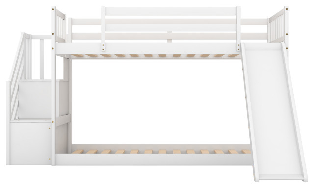 Gewnee Wood Twin Over Twin Bunk Bed With Convertible Slide And Stairway In White - Modern - Bunk ... in Transforming Sleepovers The Versatility of the Gewnee Wood Bunk Bed
