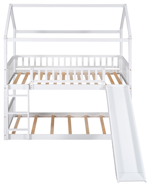 Gewnee Wood Twin Over Twin Bunk Bed With Slide In White - Transitional - Bunk Beds - By Gewnee ... with regard to Gewnee Wood Twin-Over-Twin Bunk Bed With Trundle And Stairway In White