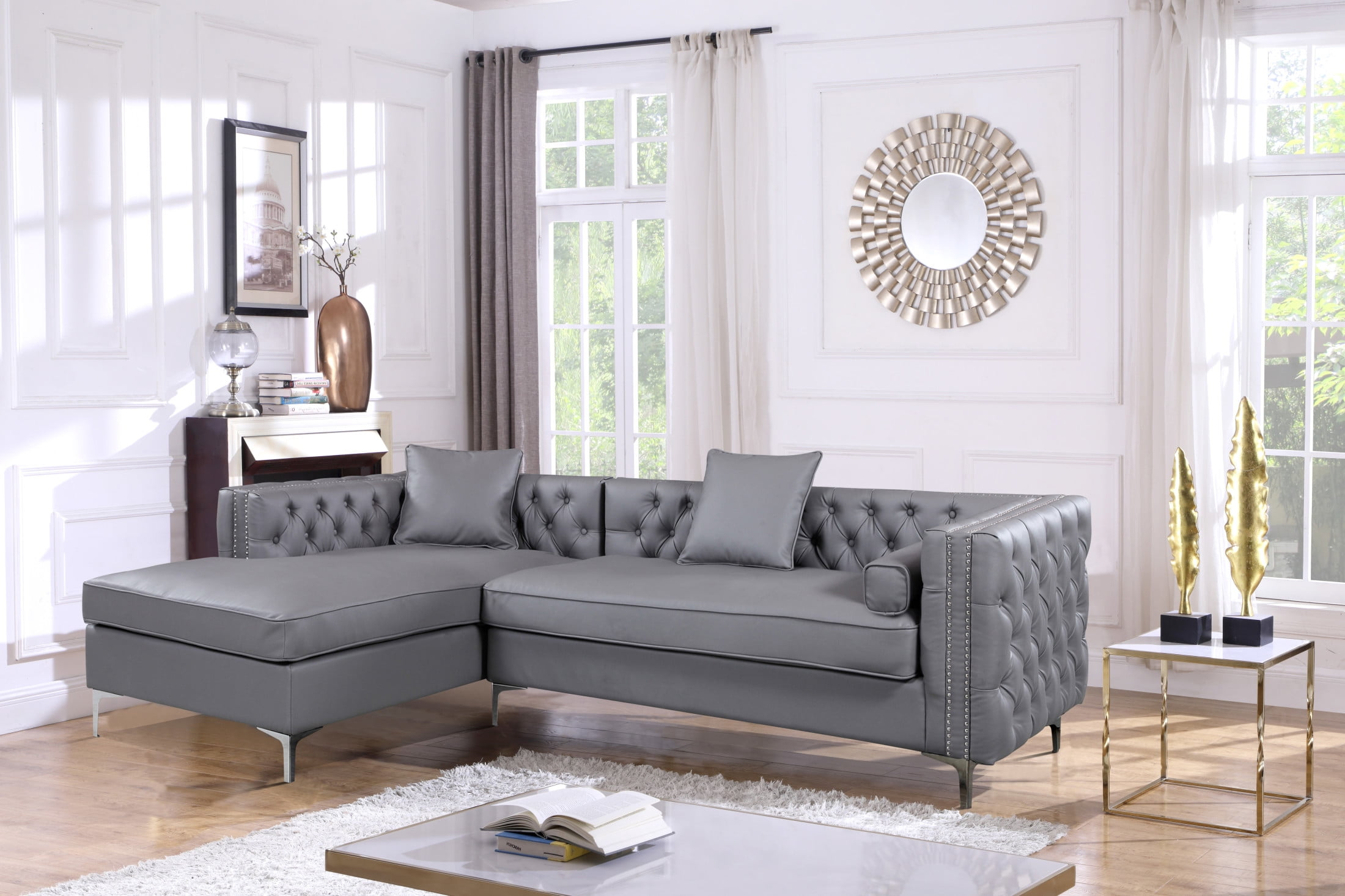 Grey Sectional Sofa With Nailhead Trim | Cabinets Matttroy intended for Contemporary Grey Sectional Sofa Design
