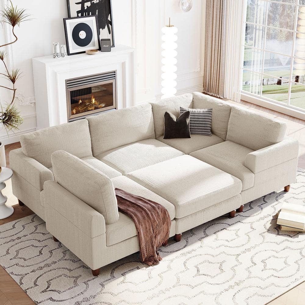 Harper & Bright Designs 98 In. Flared Arm 6-Piece Polyester Modular ... for Gracia Sectional Sofa, Beige