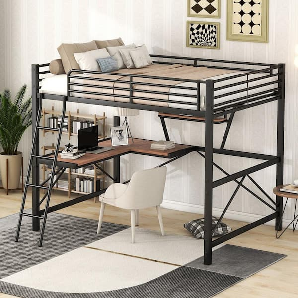 Harper & Bright Designs Black Full Size Metal Loft Bed With Built In ... intended for Transforming Small Rooms The DHP Loft Bed Black Experience