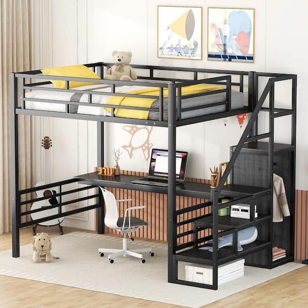 Harper & Bright Designs Black Full Size Metal Loft Bed With Desk ... with Transforming Small Rooms The DHP Loft Bed Black Experience
