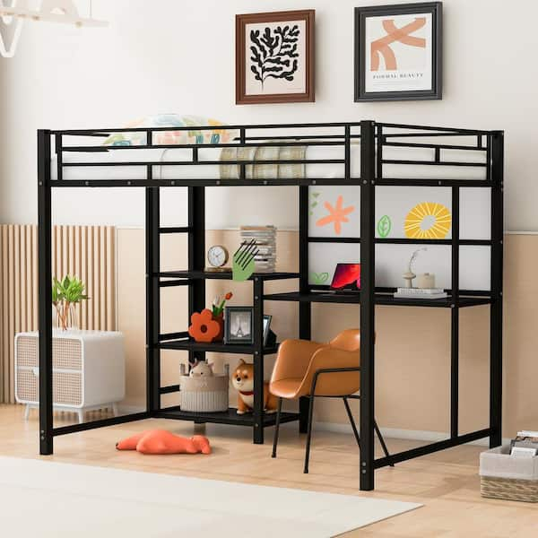 Harper & Bright Designs Modern Black Full Size Metal Loft Bed With ... within Sleek Full Size Metal Loft Bed With Built-In Desk, Safety Guardrails, Black