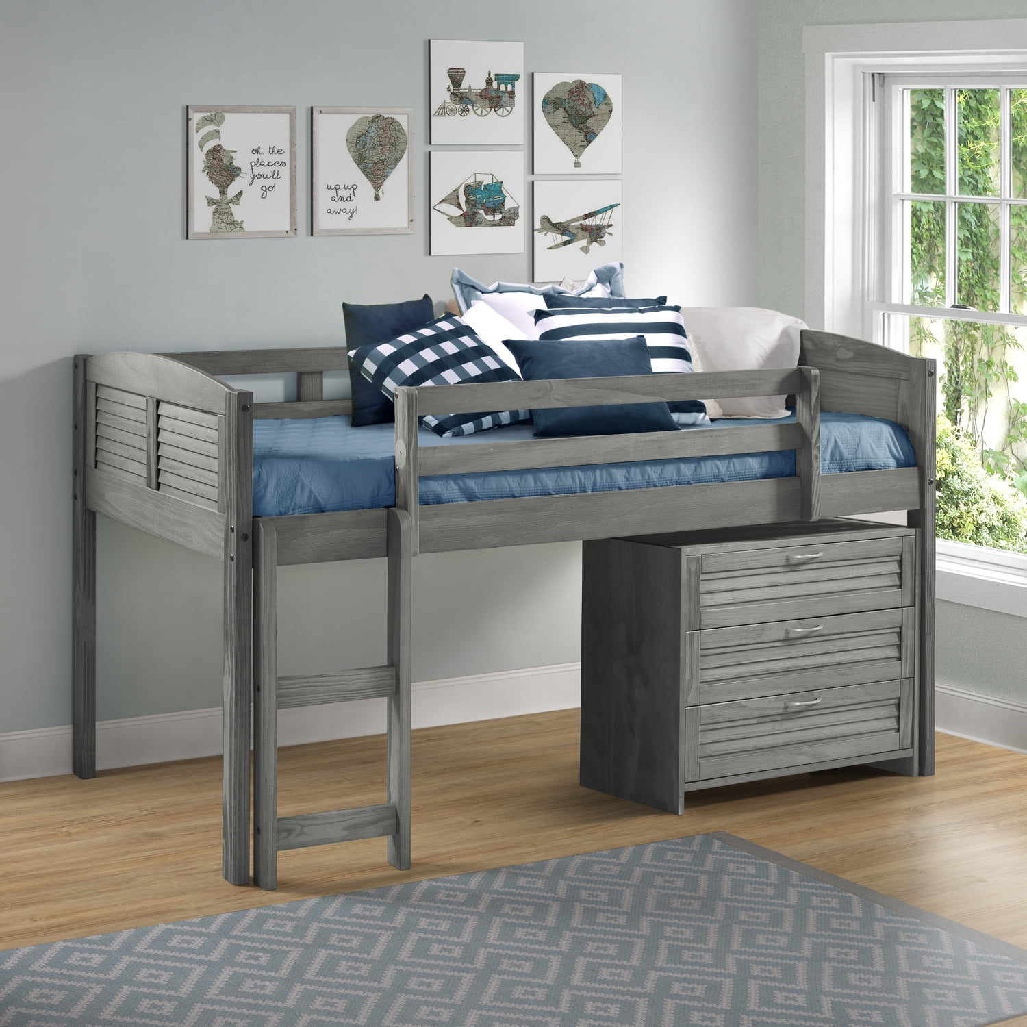 Heather Low Loft Louver Bed-Bundle:bed With 3 Drawer Chest,Finish ... pertaining to The Timeless Charm of Louver Low Loft Antique Grey Explained