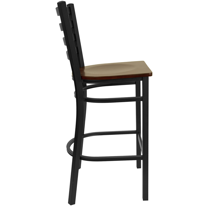 Hercules Series Black Ladder Back Metal Restaurant Barstool - Mahogany ... for Black Slat Back Metal Restaurant Barstool - Mahogany Wood Back & Seat