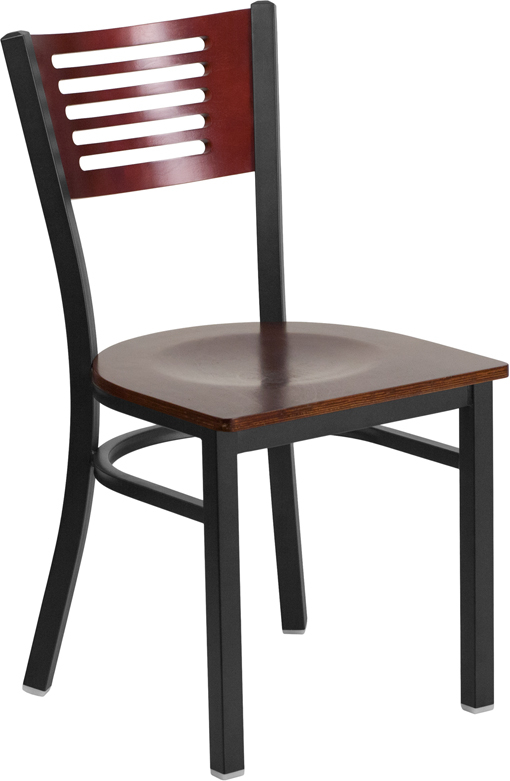Hercules Series Black Slat Back Metal Restaurant Chair - Mahogany Wood ... intended for Craftsmanship and Comfort The Mahogany Wood Seat Barstool